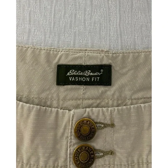 Eddie Bauer Vashon Fit Khaki Cargo Crop Pants Womens 12 Ripstop Wide Leg Beige - Picture 11 of 12